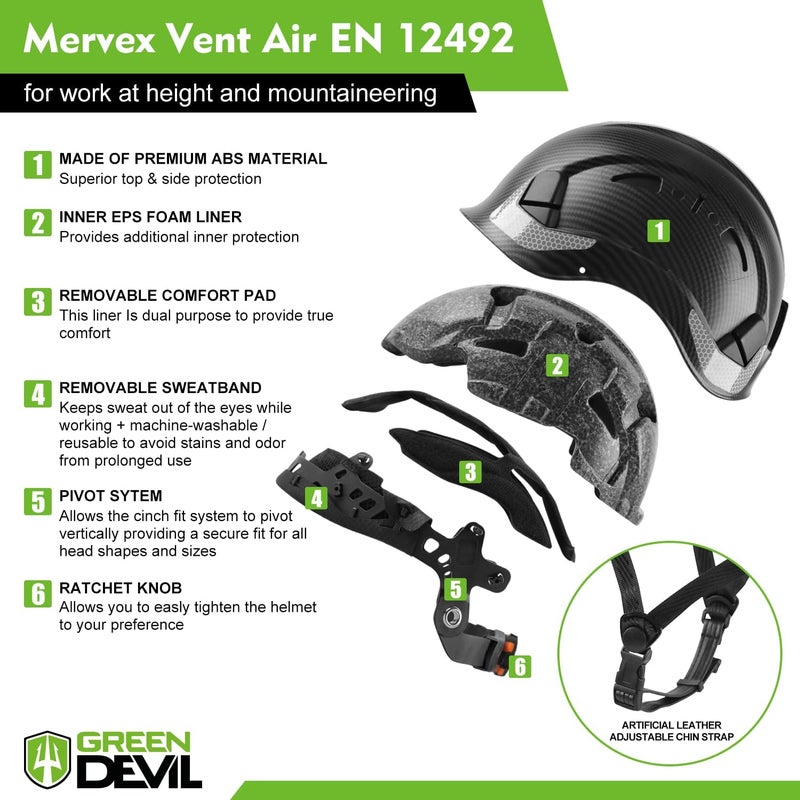 GREEN DEVIL Safety Helmet Hard Hat with Chin Strap Vented Lightweight Adjustable Hardhat for Men Women with Hi-Viz Design Ideal for Tree Climbing Work at Height - Image 3